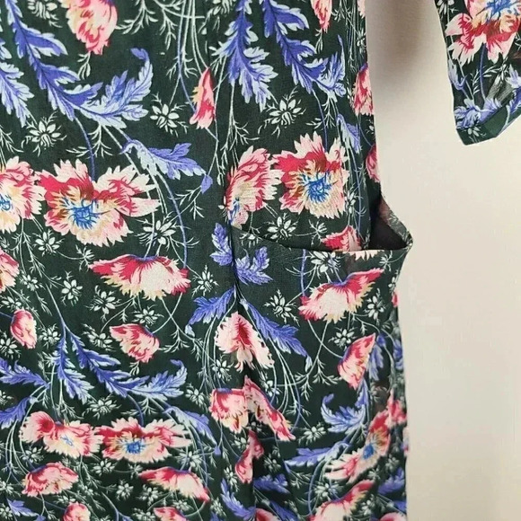Zapa Basic Green Blue Floral Print Chiffon Dress Cottagecore Medium - Picture 6 of 13